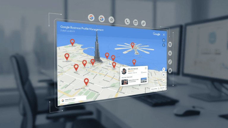 إدارة نشاط جوجل مع خريطة دبي – Google Business Profile management with Dubai map.