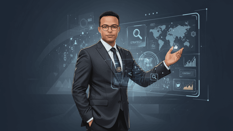 رحلة إبداع في التسويق الرقمي – Creative digital marketing journey concept.